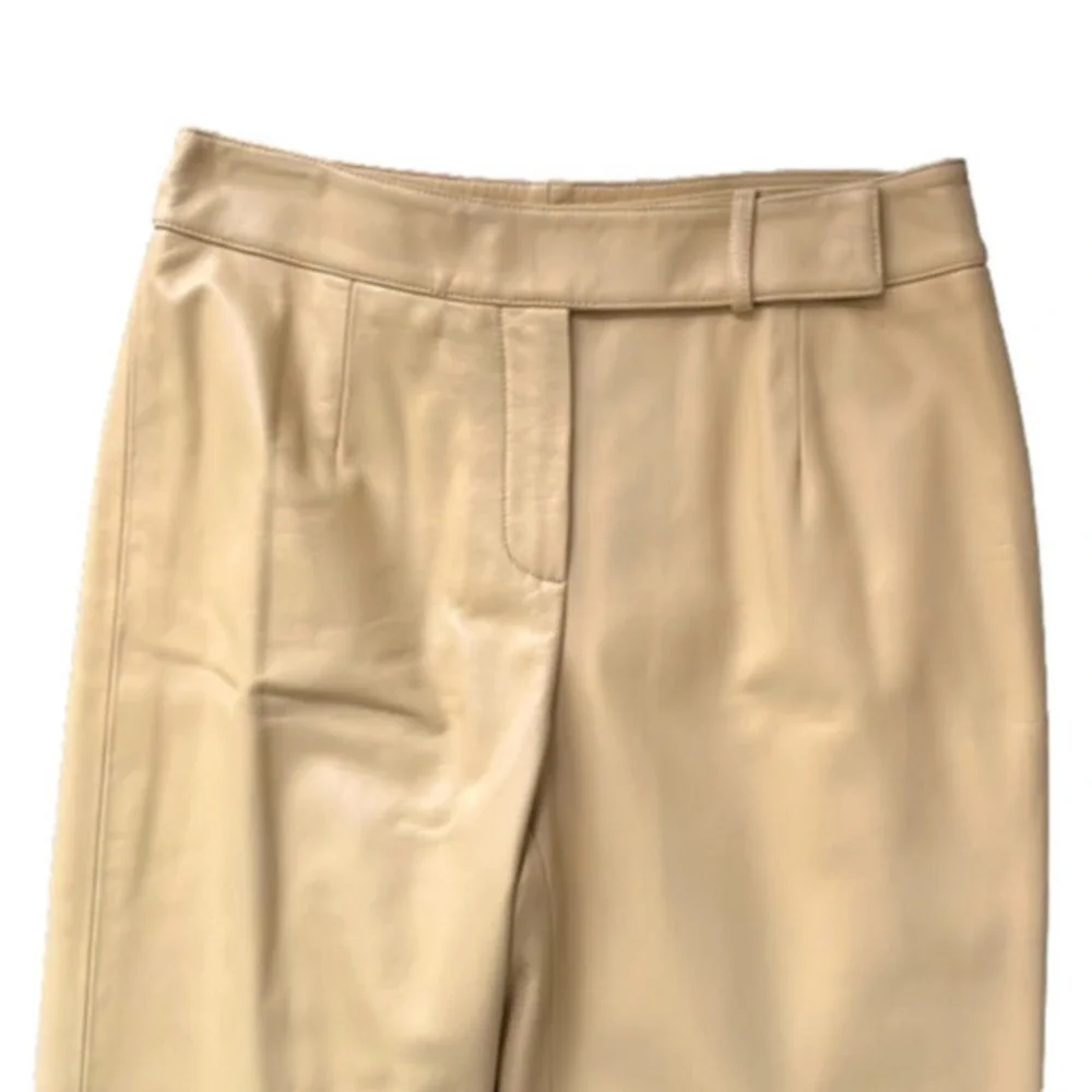 100% Real leather pants mustard golden yellow designer vintage pants high waist